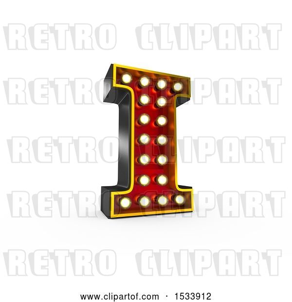 Clip Art of Retro 3d Illuminated Theater Styled Letter I, on a White Background