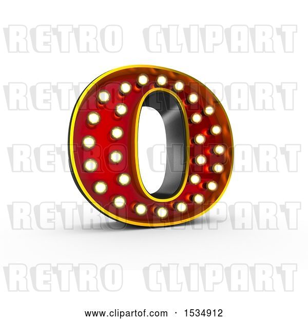 Clip Art of Retro 3d Illuminated Theater Styled Letter O, on a White Background