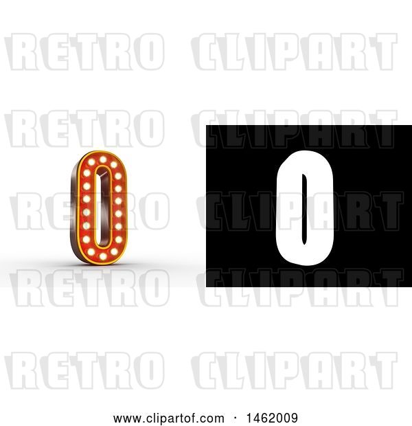 Clip Art of Retro 3d Illuminated Theater Styled Letter O, with Alpha Map for Isolation