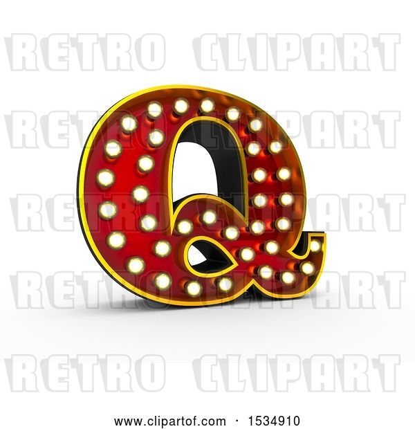 Clip Art of Retro 3d Illuminated Theater Styled Letter Q, on a White Background