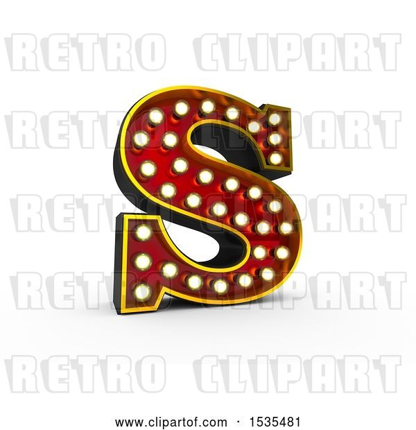 Clip Art of Retro 3d Illuminated Theater Styled Letter S, on a White Background