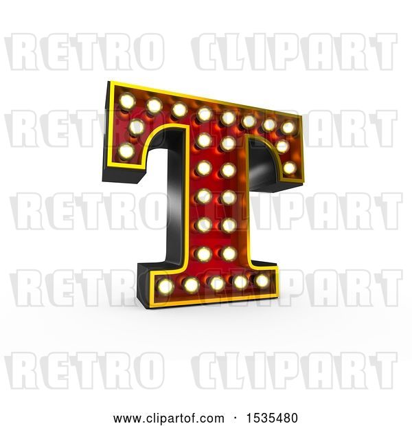 Clip Art of Retro 3d Illuminated Theater Styled Letter T, on a White Background