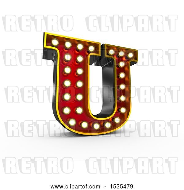 Clip Art of Retro 3d Illuminated Theater Styled Letter U, on a White Background