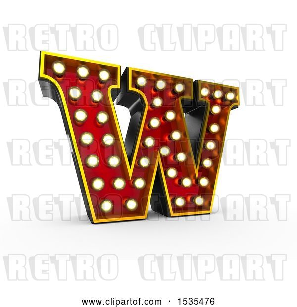 Clip Art of Retro 3d Illuminated Theater Styled Letter W, on a White Background