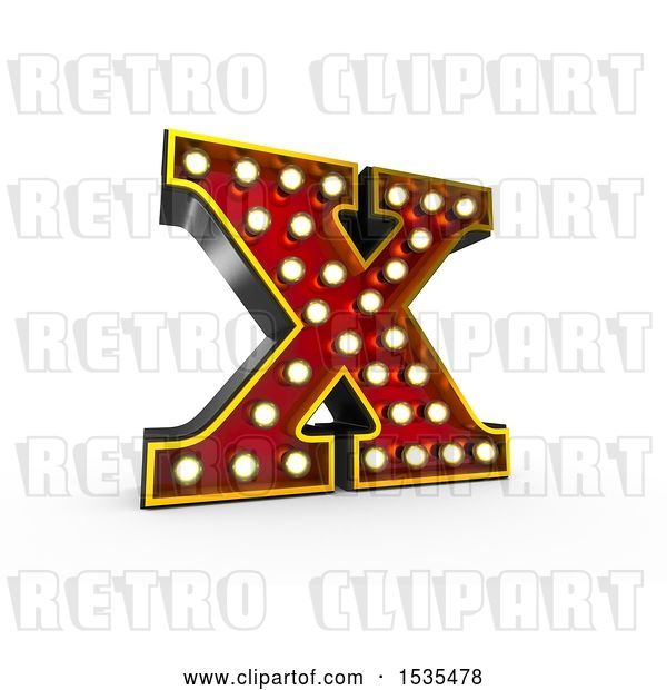 Clip Art of Retro 3d Illuminated Theater Styled Letter X, on a White Background
