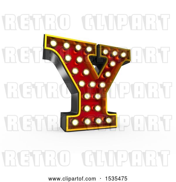 Clip Art of Retro 3d Illuminated Theater Styled Letter Y, on a White Background