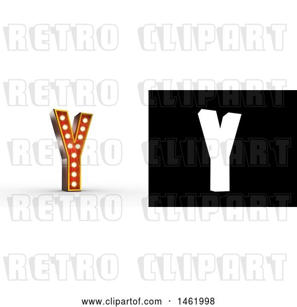 Clip Art of Retro 3d Illuminated Theater Styled Letter Y, with Alpha Map for Isolation