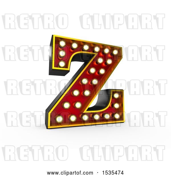 Clip Art of Retro 3d Illuminated Theater Styled Letter Z, on a White Background