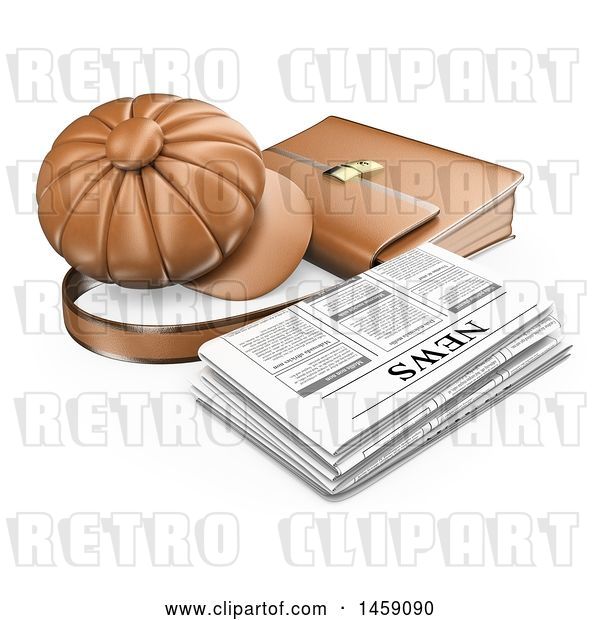 Clip Art of Retro 3d Newspaper with a Hat and Briefcase, on a White Background