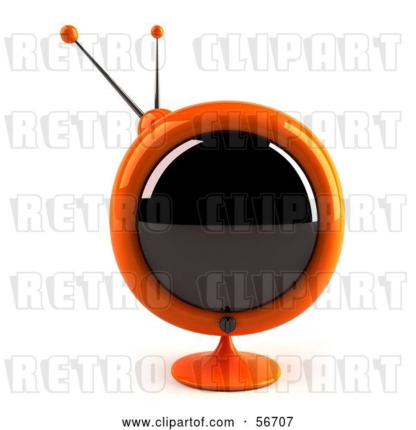 Clip Art of Retro 3d Orange Round Television - Version 2