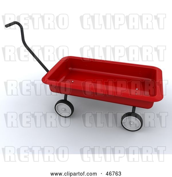 Clip Art of Retro 3d Red Child's Wagon with a Handle