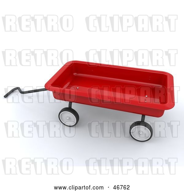 Clip Art of Retro 3d Red Toy Wagon with a Handle