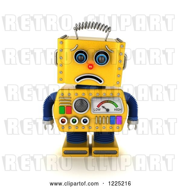 Clip Art of Retro 3d Sad Yellow Robot Pouting