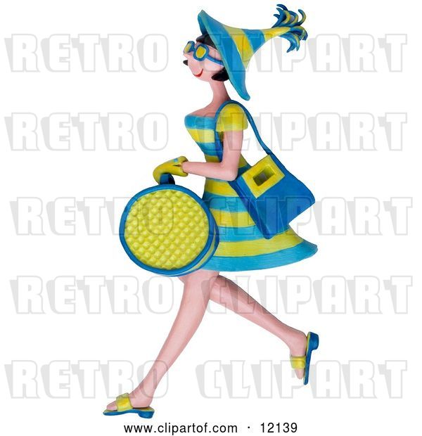 Clip Art of Retro 3d Shopping Lady Carrying Bags