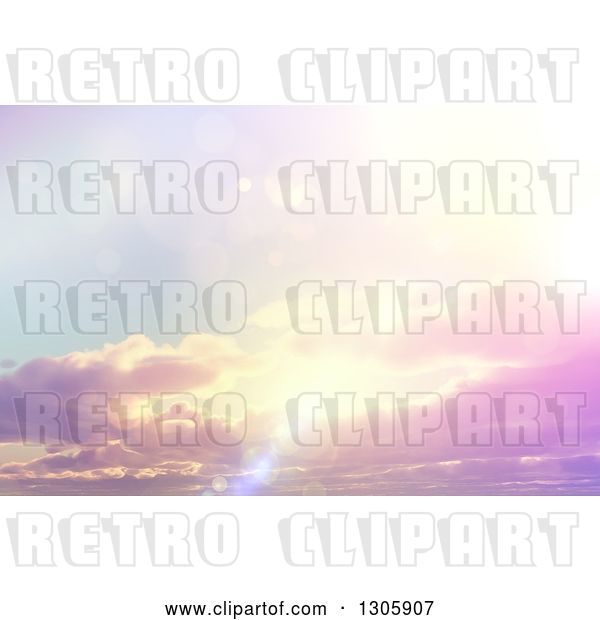 Clip Art of Retro 3d Sun Shining with Flares Through Clouds