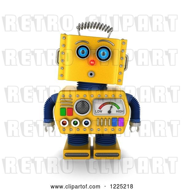Clip Art of Retro 3d Surprised Yellow Robot