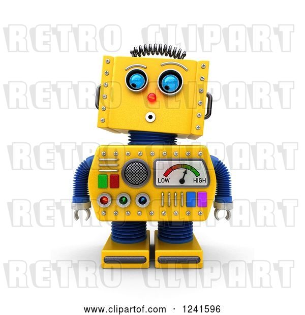 Clip Art of Retro 3d Surprised Yellow Robot Looking down