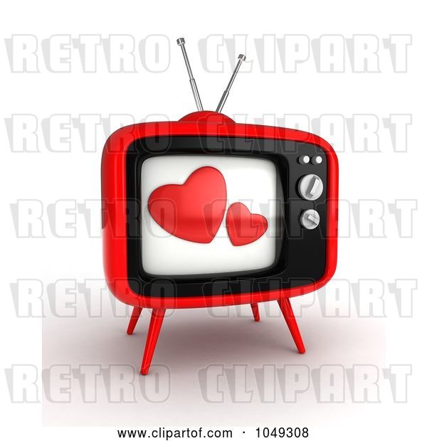 Clip Art of Retro 3d Television with Hearts on the Screen