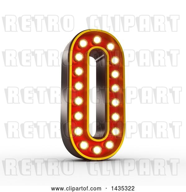 Clip Art of Retro 3d Theater Light Bulb Styled Number 0, on a White Background, with Clipping Path