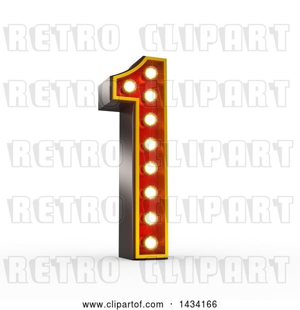 Clip Art of Retro 3d Theater Light Bulb Styled Number 1, on a White Background, with a Clipping Path