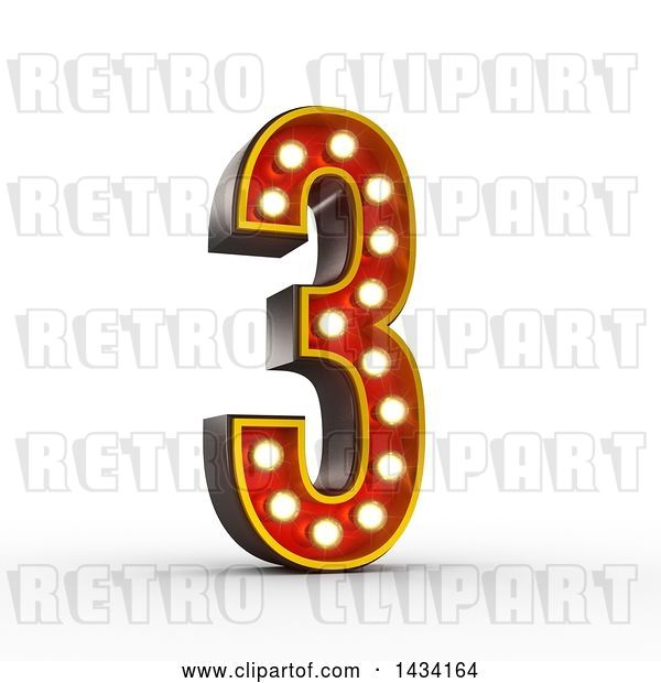 Clip Art of Retro 3d Theater Light Bulb Styled Number 3, on a White Background, with a Clipping Path
