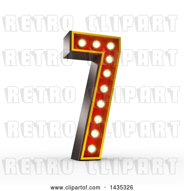 Clip Art of Retro 3d Theater Light Bulb Styled Number 7, on a White Background, with Clipping Path