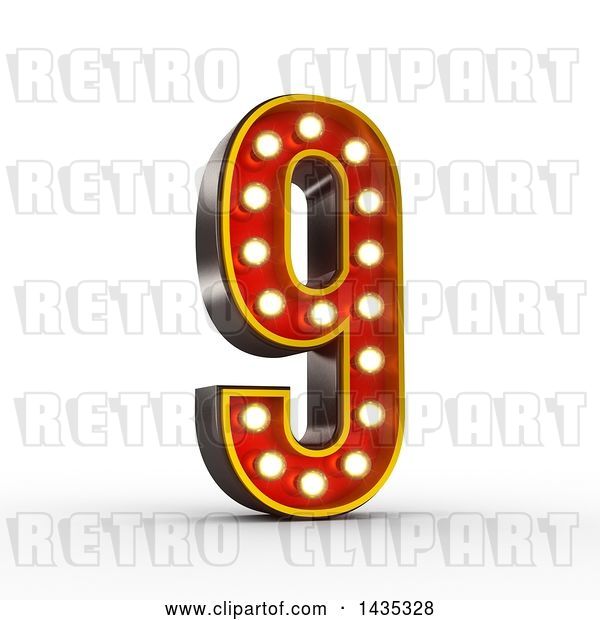 Clip Art of Retro 3d Theater Light Bulb Styled Number 9, on a White Background, with Clipping Path