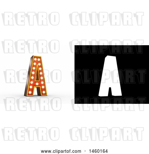 Clip Art of Retro 3D Theater Styled Letter a Design with Light Bulbs Illuminating It