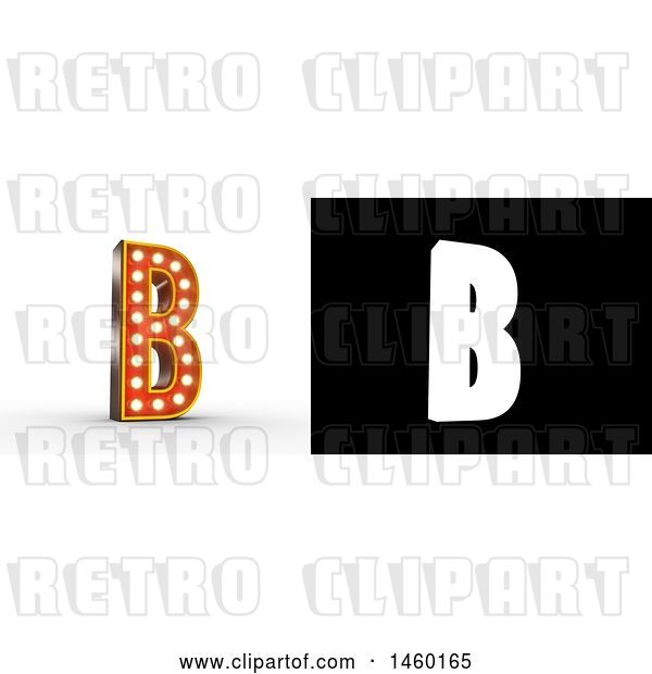 Clip Art of Retro 3D Theater Styled Letter B Design with Light Bulbs Illuminating It