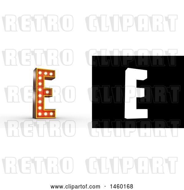 Clip Art of Retro 3D Theater Styled Letter E Design with Light Bulbs Illuminating It
