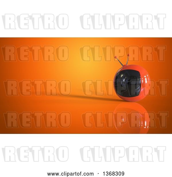 Clip Art of Retro 3d Tv on an Orange Background