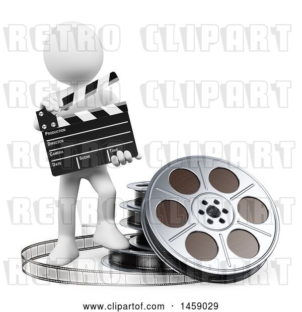 Clip Art of Retro 3d White Guy Movie Director, on a White Background