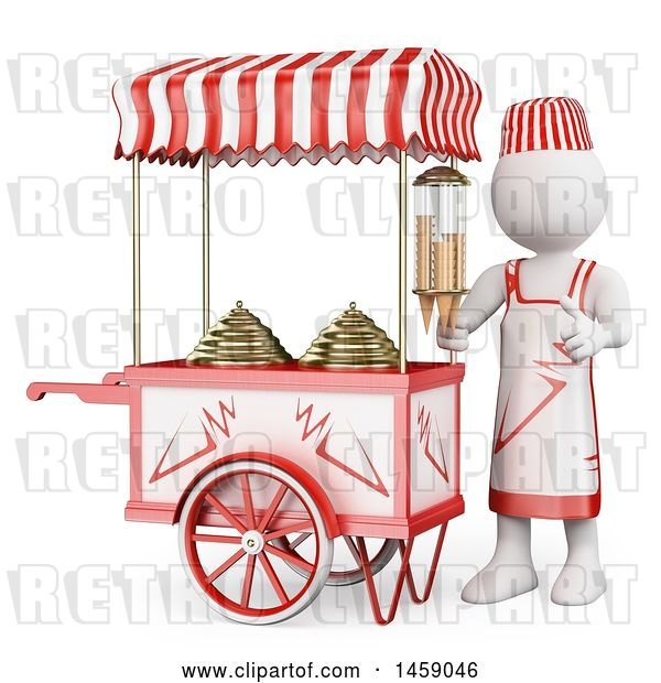 Clip Art of Retro 3d White Guy Selling Ice Cream, on a White Background