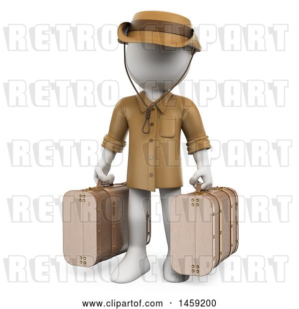 Clip Art of Retro 3d White Guy Traveler with Suitcases, on a White Background