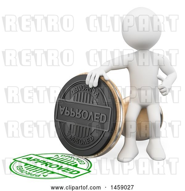Clip Art of Retro 3d White Guy with an Approved Stamp, on a White Background