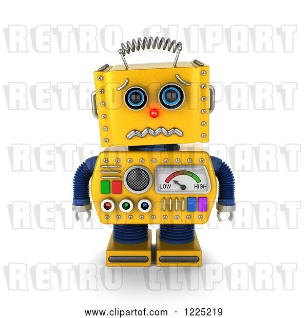 Clip Art of Retro 3d Yellow Robot About to Cry