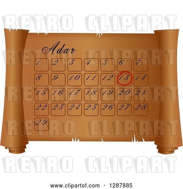 Clip Art of Retro Adar Calendar on a Parchment Scroll