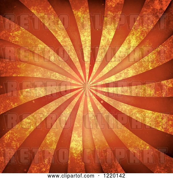 Clip Art of Retro Background of Orange Rays and Distressed Texture