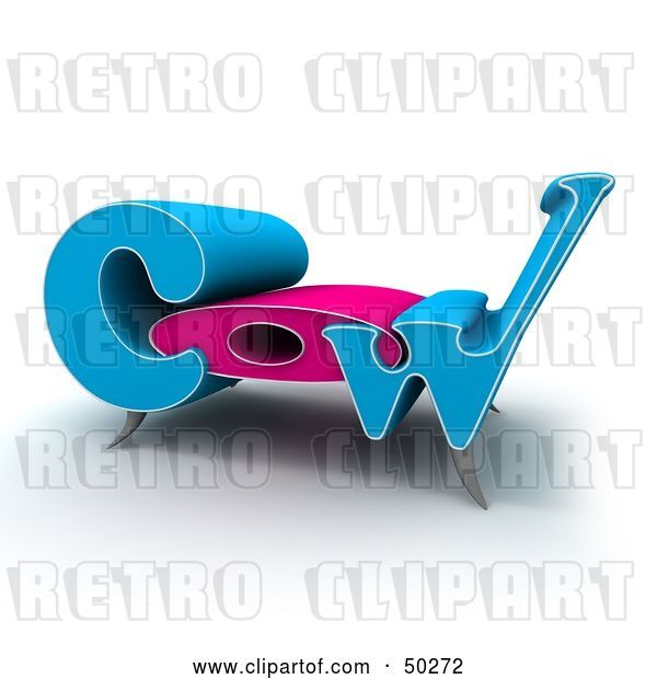 Clip Art of Retro Blue and Pink Cow Bench