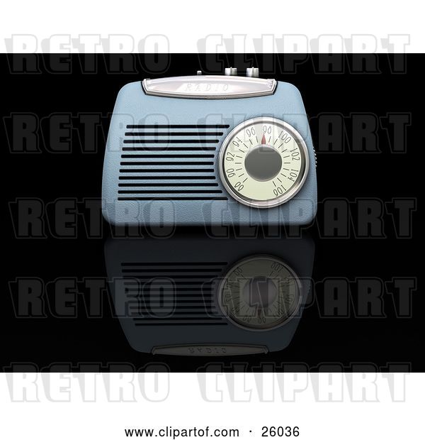 Clip Art of Retro Blue Radio Box on a Reflective Black Surface