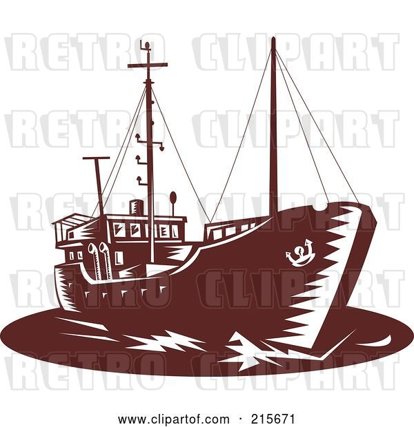 Clip Art of Retro Brown Coastal Trader Ship