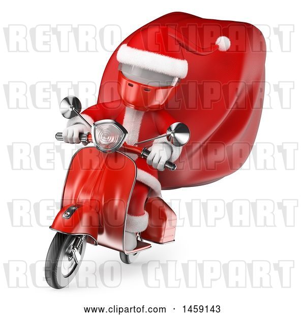 Clip Art of Retro Cartoon 3d White Guy Santa Riding a Scooter, on a White Background