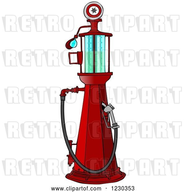 Clip Art of Retro Cartoon Red Old Fashioned Gas Pump