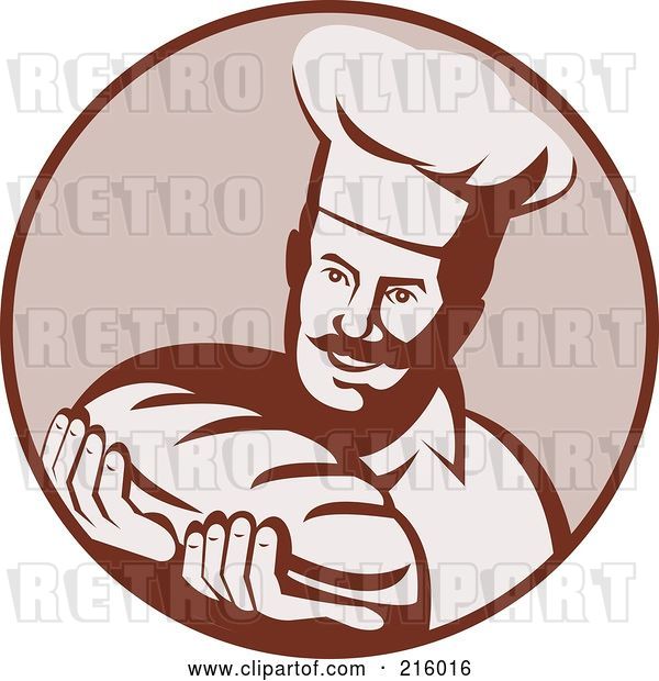 Clip Art of Retro Chef Holding Bread Logo
