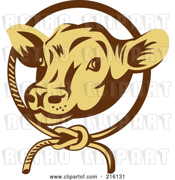 Clip Art of Retro Cow Face in a Rope Circle