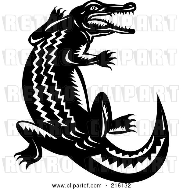Clip Art of Retro Crocodile