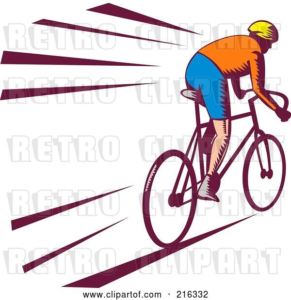 Clip Art of Retro Cyclist Going Fast