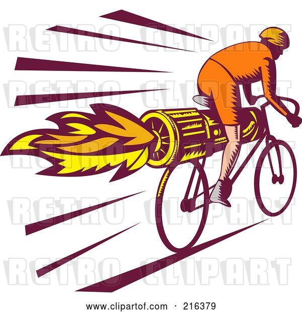 Clip Art of Retro Cyclist Riding a Rocket Bike