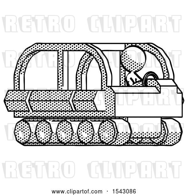 Clip Art of Retro Design Mascot Lady Driving Amphibious Tracked Vehicle Side Angle View