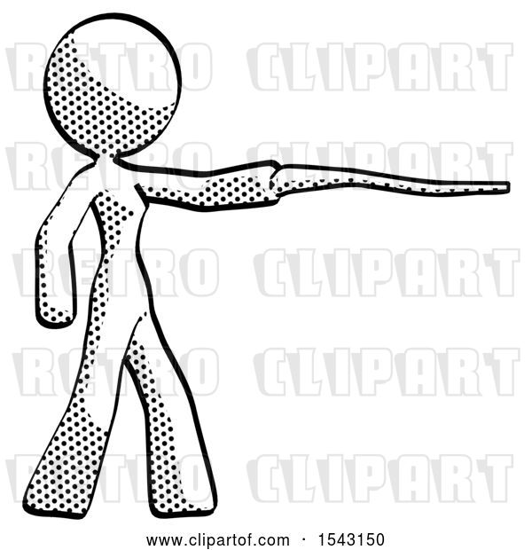 Clip Art of Retro Design Mascot Lady Pointing with Hiking Stick